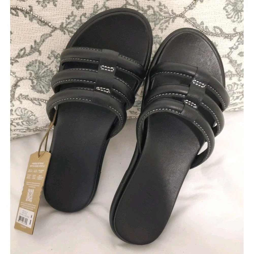 Olukai Women's Tiare Slide‎ Sandal Black Leather Shoes Size 9M NEW